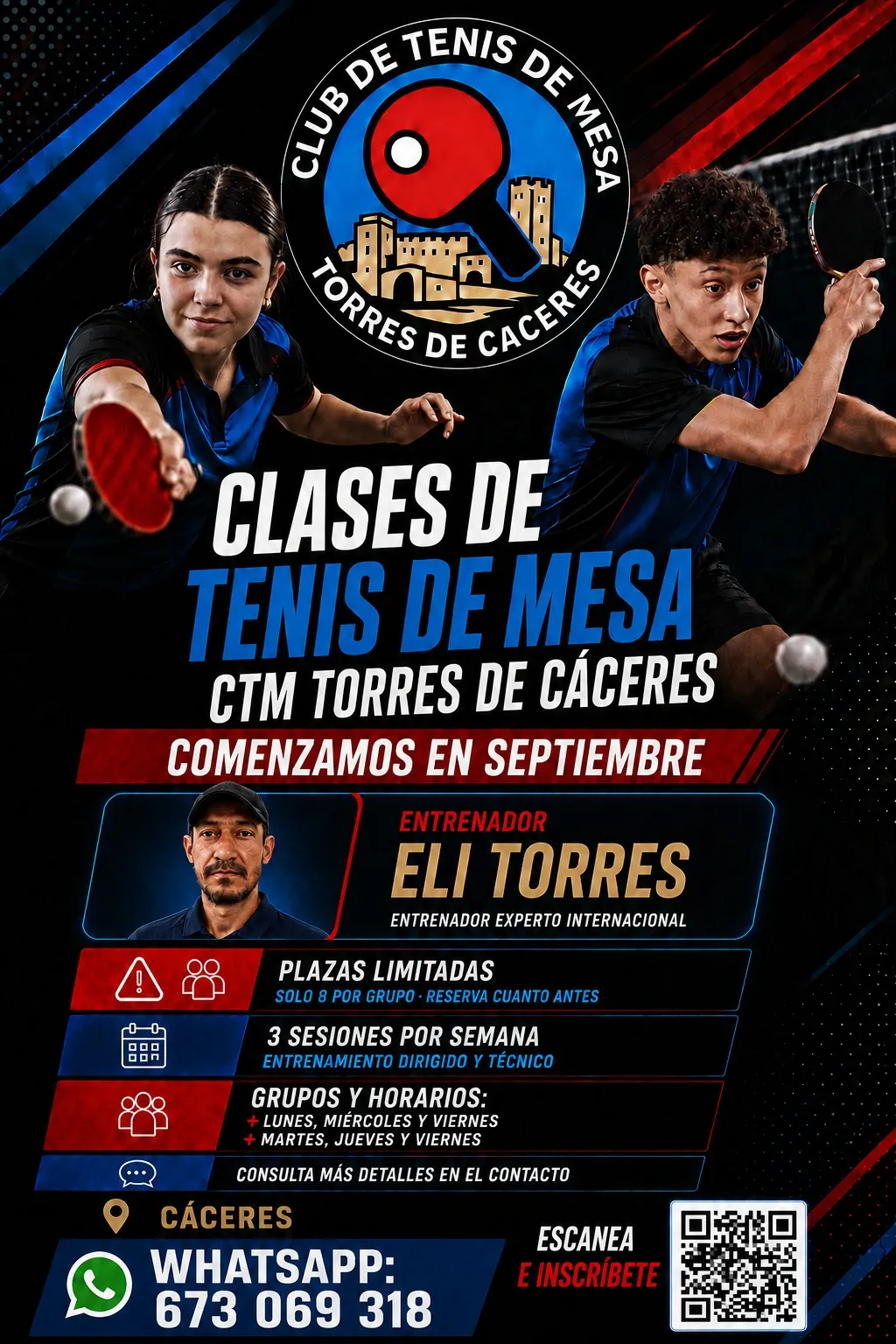 Cartel promocional del club con los horarios de los grupos